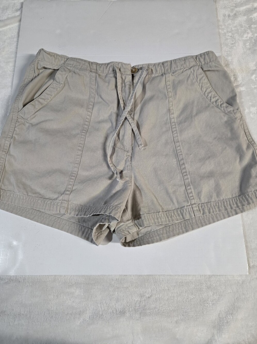 Vintage Casual Drawstring Womens Shorts in Light Beige